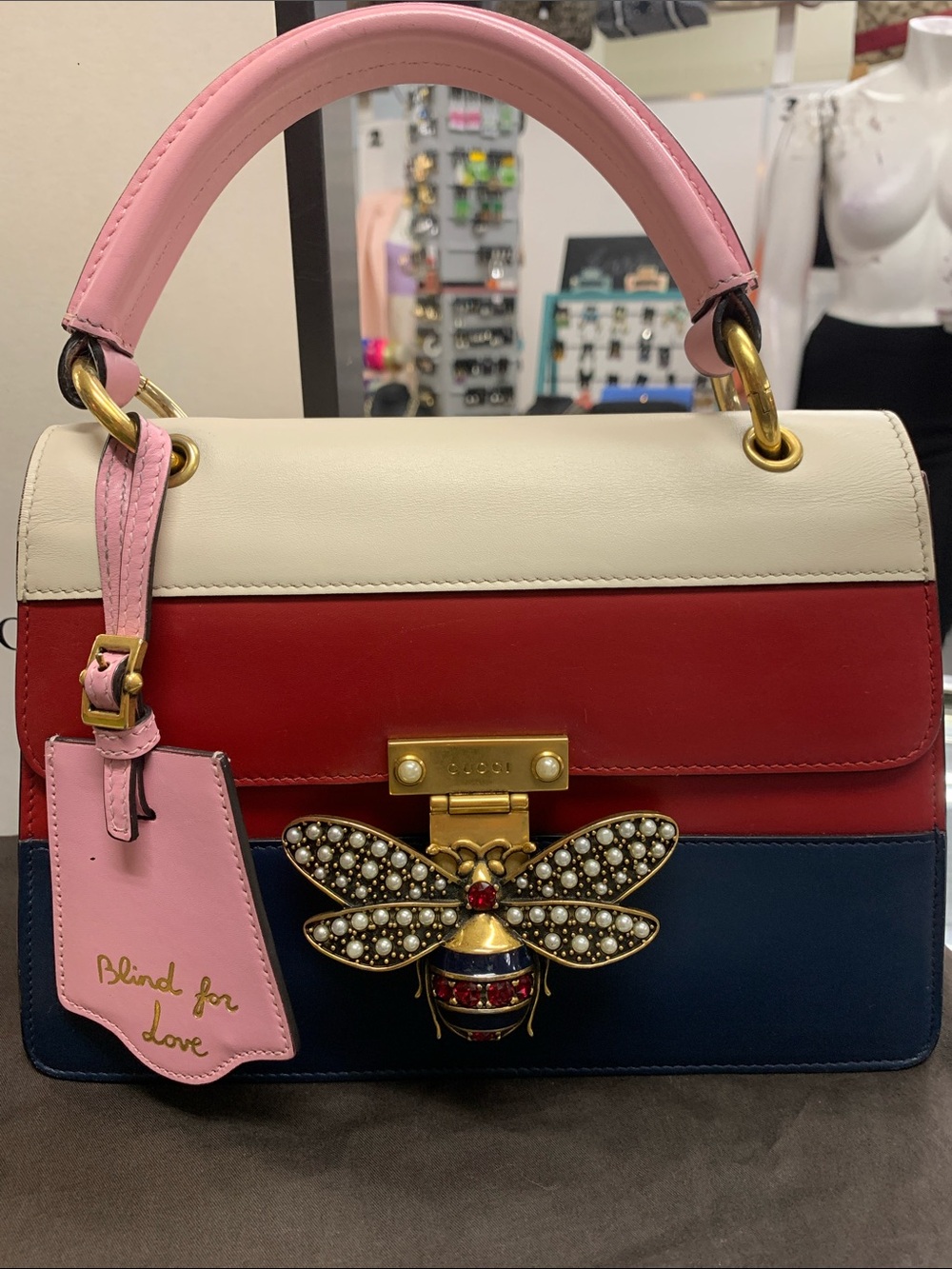 Gucci L Queen Margaret.Tri-Color Bee Embellished Top Handle Satchel